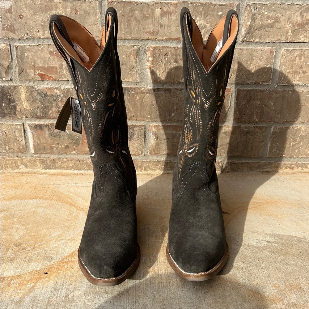Dingo Sabana Floral Cutout Dark brown suede Heeled Boots Size 8 - Picture 2 of 9